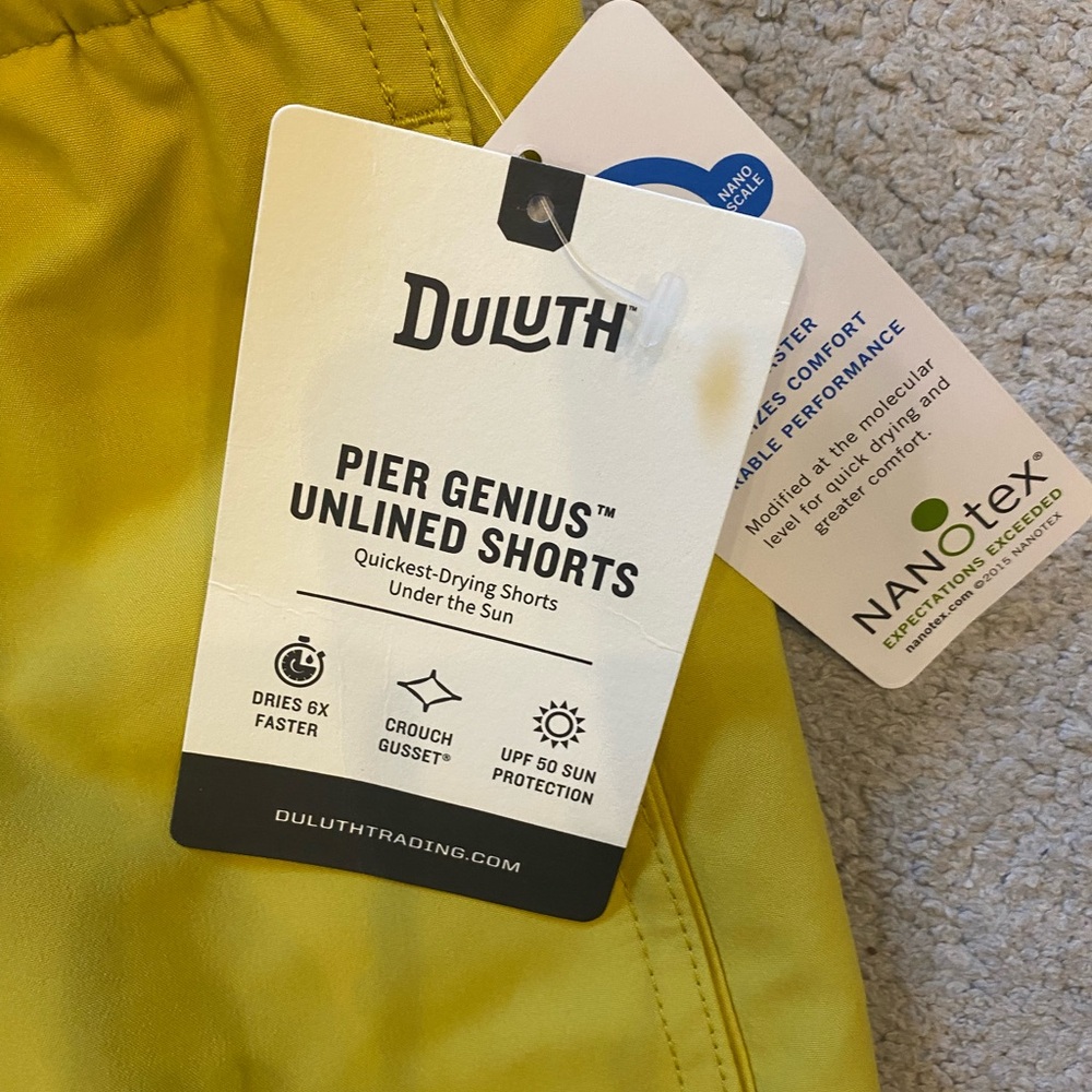 Duluth Men’s Pier Genius Unlined Yellow Swim Shorts NWT XL - Picture 5 of 8